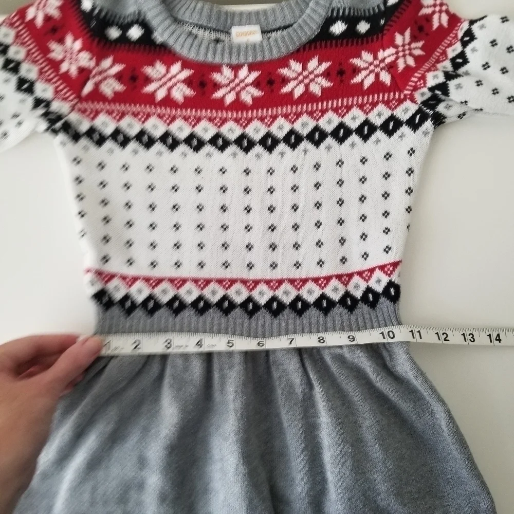 Gymboree Long Sleeve Fair Isle Sweater Dress Gray/White/Red Size 8